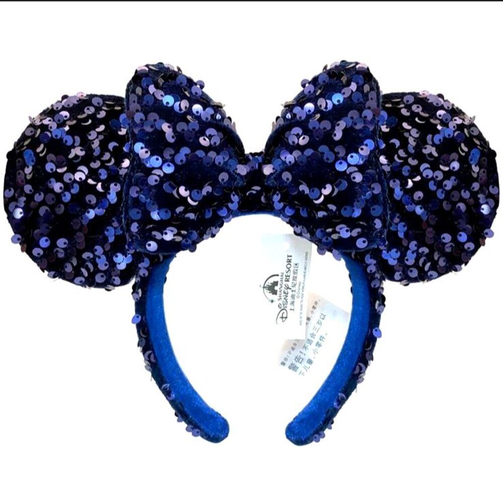 Disney Minnie Mouse Ears Starry Blue Velour Sequin Headband